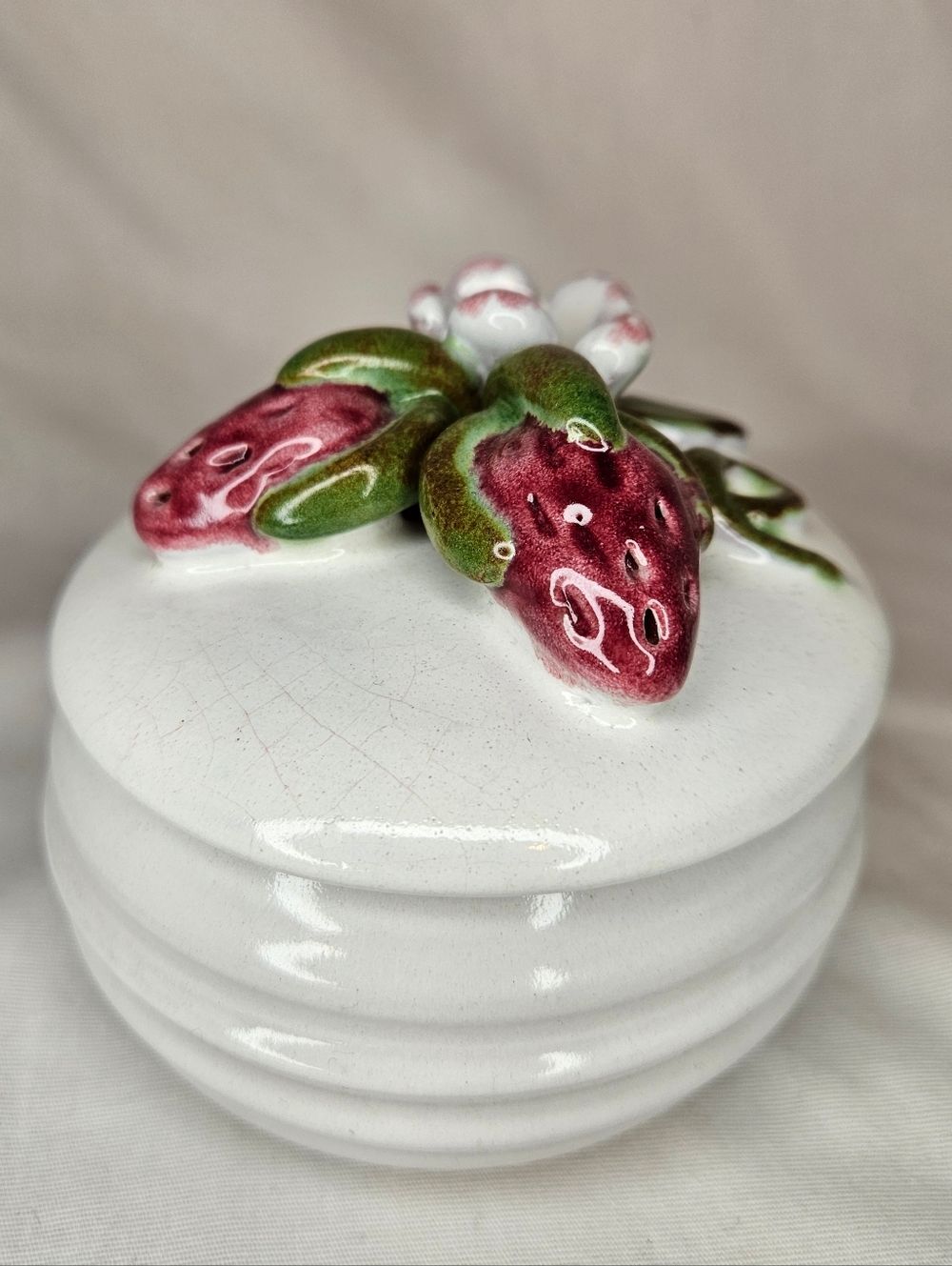 Vintage 1980s Rackliffe Pottery Strawberry Lidded Jar Hand Painted Ceramic EUC